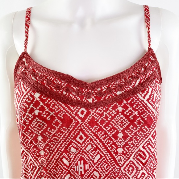 Lucky Brand Red Ikat Print Embroidered Tank Top - Picture 3 of 8